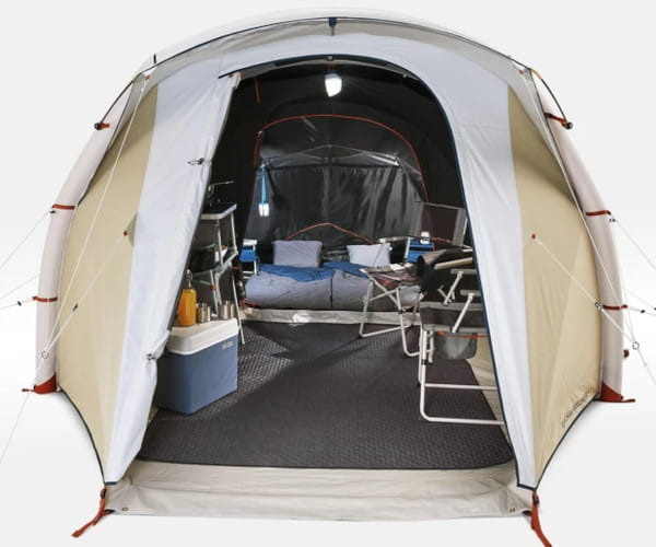 Equipamentos recomendados pelo Guia do Campista: Barraca de Camping Inflável Air Seconds 4.1 Fresh & Black Quechua Bege (4 Pessoas 1 Quarto).