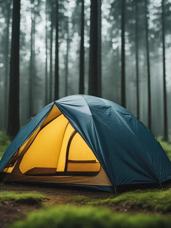 Como escolher a barraca de camping ideal: barraca tipo iglu montada em meio à natureza rodeada de árvores.
