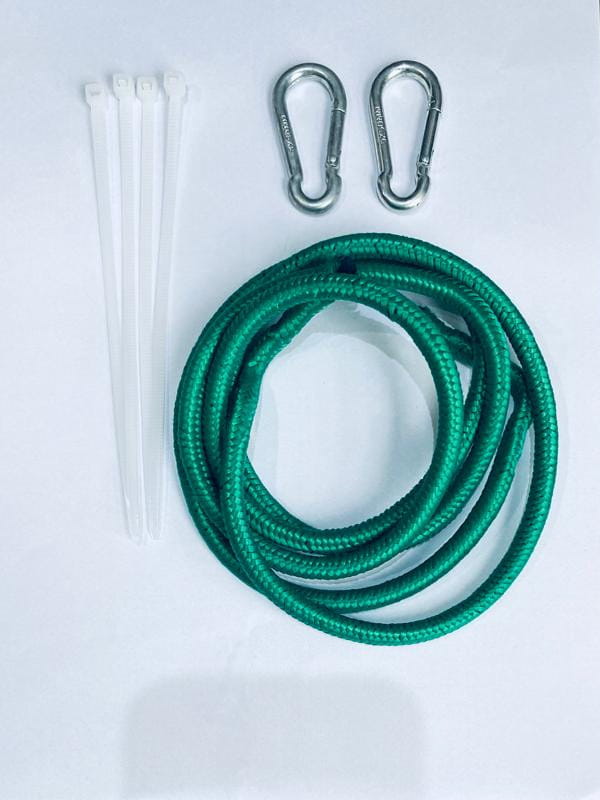 Como criar postes de abrigo e sustentacao: kit para adaptação de cordinha elástica contendo cordinha, abraçadeiras e mosquetões.