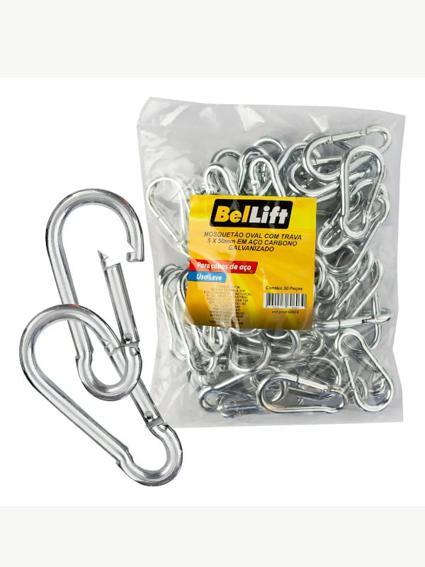 Equipamentos recomendados pelo Guia do Campista: kit com 50 mosquetões pequenos em aço galvanizado.