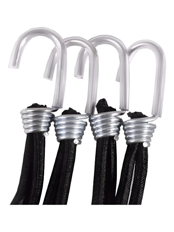 Equipamentos recomendados pelo Guia do Campista: kit com 20 extensores elásticos com gancho 35cm para fixação de lona.